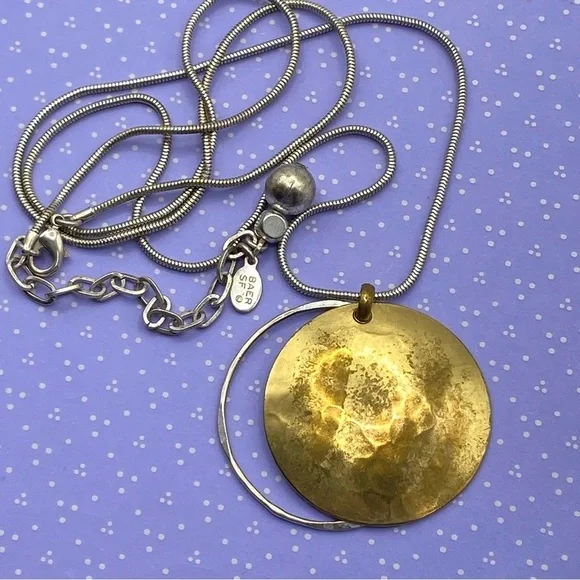 BAER SF Marjorie Baer Mixed Metals Long Brass & Silver Necklace - Picture 12 of 12